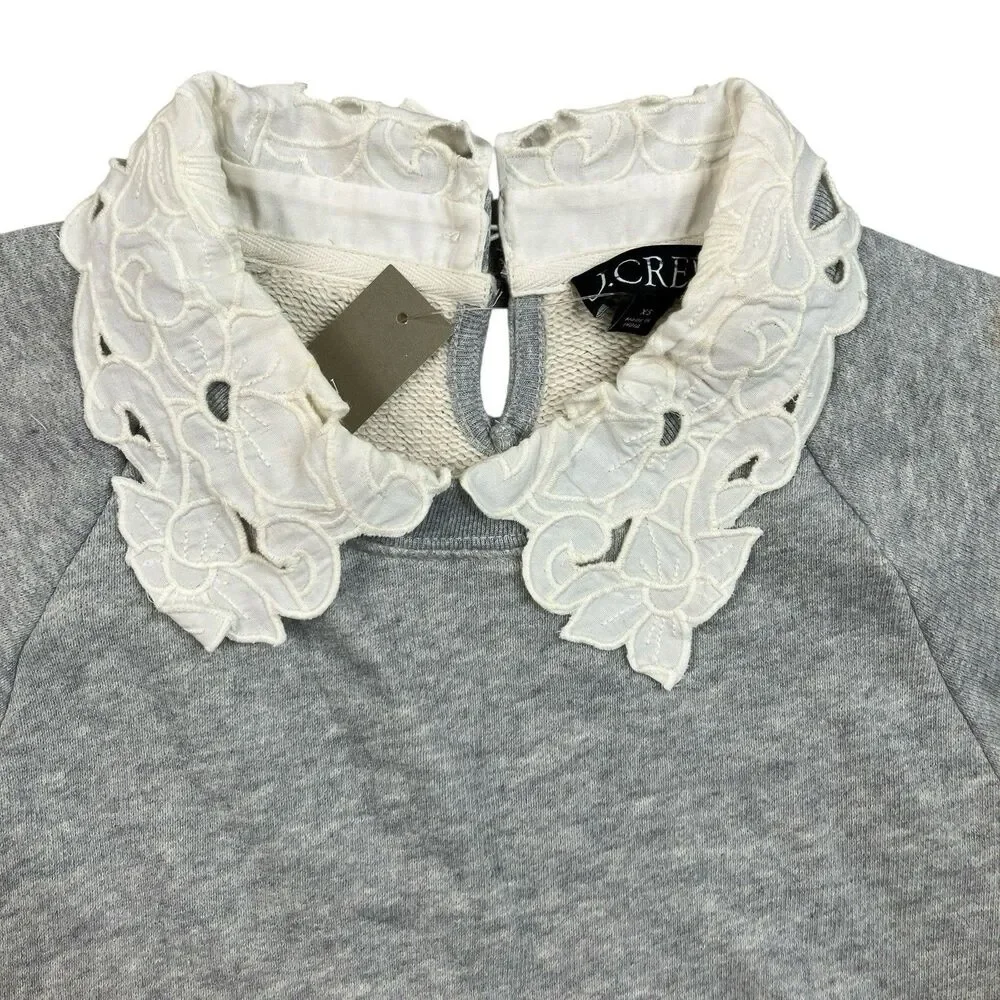J Crew Eyelet Collar Sweatshirt Womens XS Gray Heritage Terry Puff Sleeve CS610